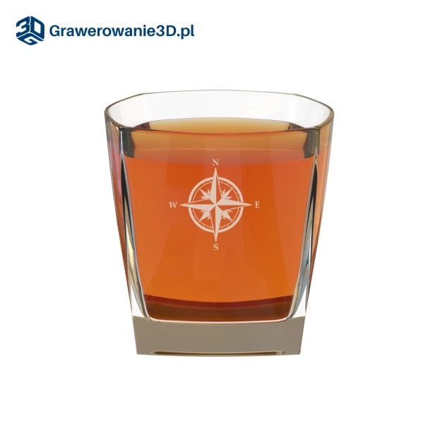 szklanka do whisky dla podróżnika grawerowana róża wiatrów